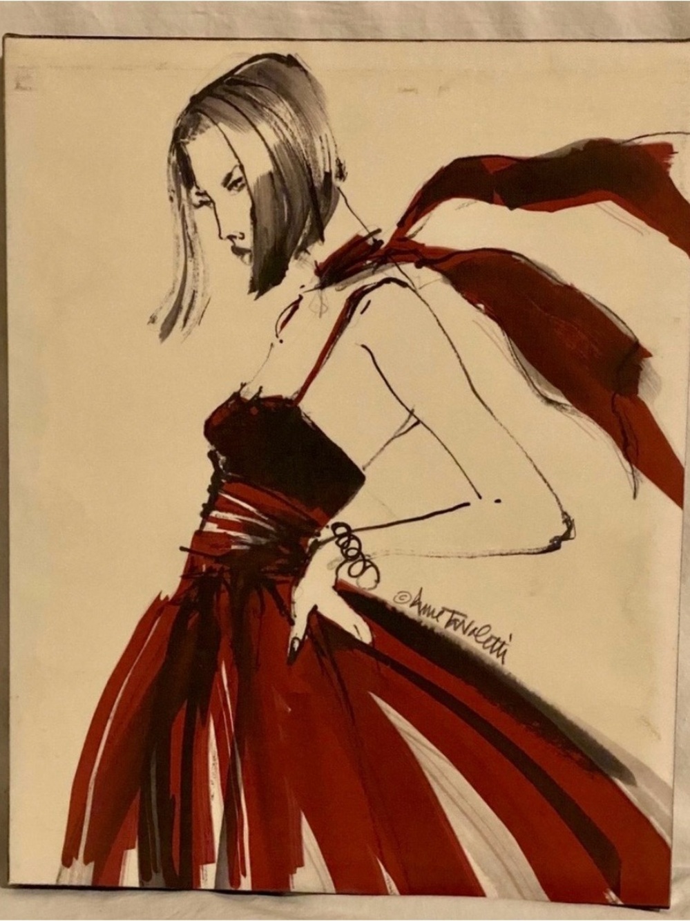Anne Tavoletti High Fashion Mix Media Oil Painting On Canvas 15”x 20”